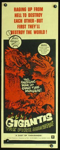 2o154 GIGANTIS THE FIRE MONSTER insert '59 cool artwork of Godzilla breathing flames at Angurus!