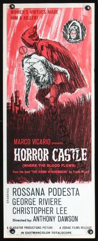 2o157 HORROR CASTLE insert movie poster '64 La Vergine di Norimberga, Where the Blood Flows!