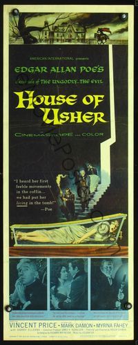 2o161 HOUSE OF USHER insert poster '60 Vincent Price, Edgar Allan Poe's tale of the ungodly & evil!