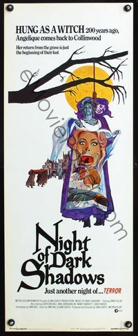 2o199 NIGHT OF DARK SHADOWS insert '71 wild freaky art of the woman hung as a witch 200 years ago!