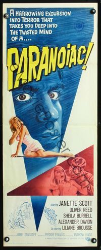 2o207 PARANOIAC insert poster '63 a horrorwing excursion that takes you deep into its twisted mind!
