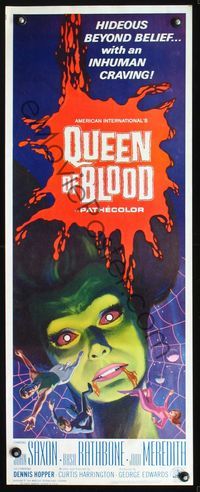 2o221 QUEEN OF BLOOD insert '66 Basil Rathbone, cool art of female monster & victims in her web!