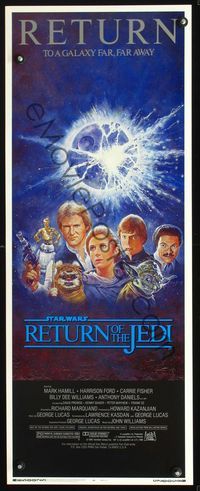 2o227 RETURN OF THE JEDI insert poster R85 George Lucas classic, cool cast montage art by Tom Jung!