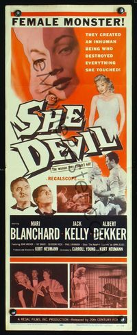 2o232 SHE DEVIL insert poster '57 sexy inhuman female monster who destroyed everything she touched!