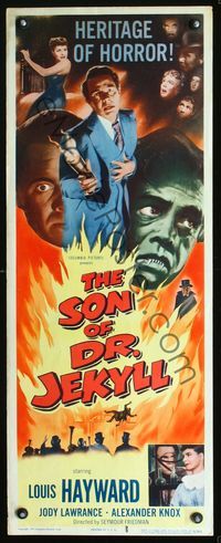 2o233 SON OF DR. JEKYLL insert movie poster '51 Louis Hayward, she married a monster, great image!