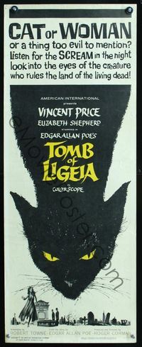 2o253 TOMB OF LIGEIA insert '65 Vincent Price, Roger Corman, Edgar Allan Poe, cool cat artwork!