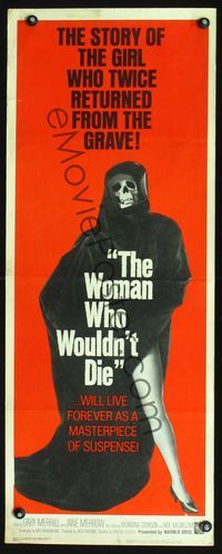 2o271 WOMAN WHO WOULDN'T DIE insert poster '65 wild life-sized image of Death skull face & sexy leg!