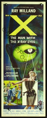 2o272 X: THE MAN WITH THE X-RAY EYES insert '63 Ray Milland strips souls & bodies, cool sci-fi art!