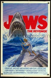 2o863 JAWS: THE REVENGE 1sheet '87 great artwork of shark attacking ship, this time it's personal!