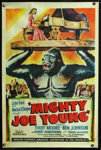 2o879 MIGHTY JOE YOUNG style B 1sheet '49 Harryhausen, giant ape holding Terry Moore playing piano!!