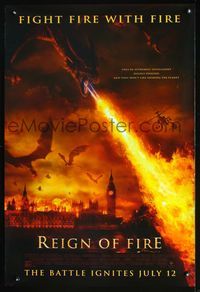 2o898 REIGN OF FIRE DS advance one-sheet '02 Christian Bale & Matthew McConaughey battle dragons!