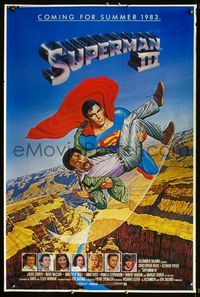 2o936 SUPERMAN III printer's test int'l advance 1sheet '83 art of Reeve flying with Pryor by Salk!