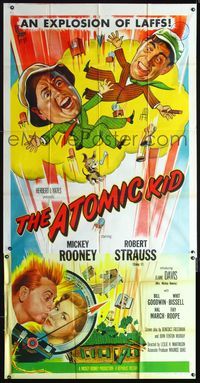 2p098 ATOMIC KID three-sheet poster '55 wacky art of nuclear Mickey Rooney, an explosion of laffs!