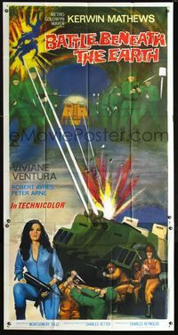 2p100 BATTLE BENEATH THE EARTH 3sheet '68 sci-fi art of sexy Viviane Ventura with soldiers & tank!