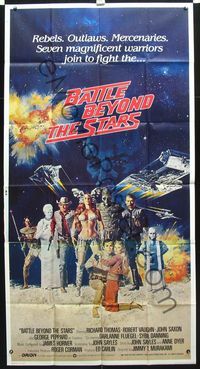 2p101 BATTLE BEYOND THE STARS int'l 3sh '80 cool artwork of the seven magnificent warriors in space!