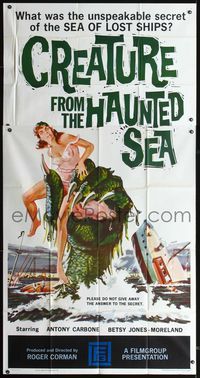 2p102 CREATURE FROM THE HAUNTED SEA 3sh '61 great art of monster's hand in sea grabbing sexy girl!