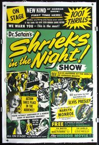 2p059 DR. SATAN'S SHRIEKS IN THE NIGHT SHOW linen Spook Show 40x60 '60s takes place in the audience!