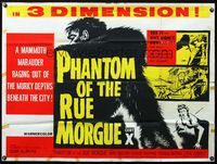 2p181 PHANTOM OF THE RUE MORGUE British quad '54 3-D, different art of the mammoth monstrous man!