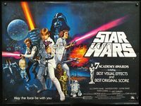 2p077 STAR WARS British quad poster '77 George Lucas classic, great art by Tom William Chantrell!