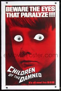 2p009 CHILDREN OF THE DAMNED linen one-sheet poster '64 beware the creepy kid's eyes that paralyze!