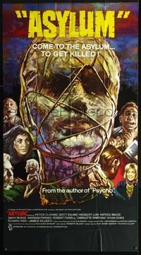 2p097 ASYLUM English three-sheet movie poster '72 Peter Cushing, Britt Ekland, Robert Bloch, horror!