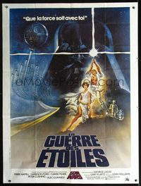 2p079 STAR WARS French one-panel poster '77 George Lucas classic sci-fi epic, great art by Tom Jung!