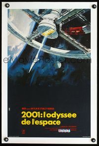 2p044 2001: A SPACE ODYSSEY linen French 15x24 '68 Stanley Kubrick, space wheel art by Bob McCall!