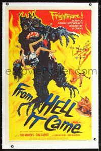 2p013 FROM HELL IT CAME linen one-sheet '57 classic image of wacky tree monster holding sexy girl!