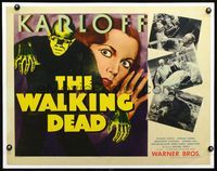 2p147 WALKING DEAD half-sheet R44 realy cool artwork of ghastly Boris Karloff & terrified girl!