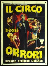 2p224 CIRCUS OF HORRORS Italian one-panel '60 cool artwork of knife thrower & sexy girls attacked!
