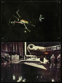2p076 STAR WARS 2 color 20x30 stills '77 George Lucas, cool image of fighters & Millenium Falcon!