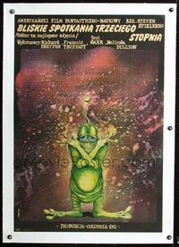 2p046 CLOSE ENCOUNTERS OF THE THIRD KIND linen Polish '77 different art of wacky alien by Pagowski!