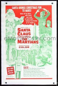 2p025 SANTA CLAUS CONQUERS THE MARTIANS linen 1sheet '64 wacky aliens, robots, Santa & Pia Zadora!