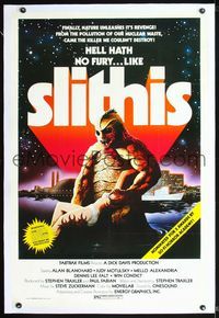 2p027 SLITHIS linen one-sheet '78 nature unleashed, artwork of wacky monster holding sexy girl!