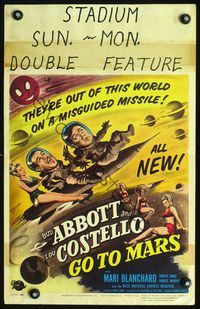 2p151 ABBOTT & COSTELLO GO TO MARS window card '53 art of wacky astronauts Bud & Lou in outer space!