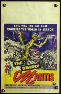 2p154 DEADLY MANTIS WC '57 cool different artwork of the giant insect monster attacking soldiers!