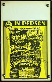 2p068 GIANT CHILLER-DILLER SCREAM SHOW Spook Show WC '60s Dracula, Wolf Man, & Frankenstein monster!