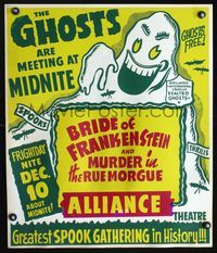 2p061 BRIDE OF FRANKENSTEIN/MURDER IN THE RUE MORGUE Spook Show jumbo WC '40s great wacky ghost art!