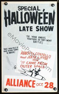 2p070 SPECIAL HALLOWEEN LATE SHOW Spook Show WC '50s wacky art of witch & black cat on rocket!