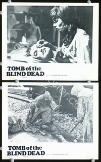 2q591 BLIND DEAD 2 8x10s '71 Tomb of the Blind Dead, gruesome image of girl taking guy's eye out!