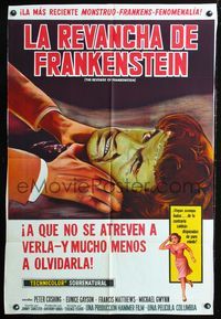 2q031 REVENGE OF FRANKENSTEIN Argentinean '58 cool different art of monster being choked!