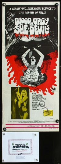 2q120 BLOOD ORGY OF THE SHE DEVILS Australian daybill '72 Ted V. Mikels, wild sexy horror art!