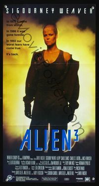 2q108 ALIEN 3 Australian daybill poster '92 close up image of bald Sigourney Weaver, sci-fi sequel!