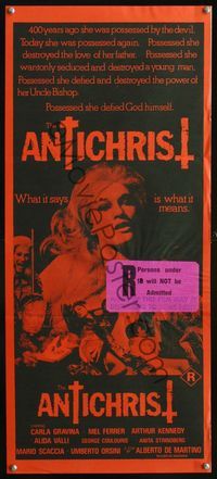 2q112 ANTICHRIST Australian daybill '74 L'Anticristo, Carla Gravina was possessed by the Devil!