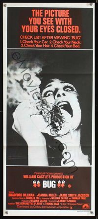 2q123 BUG Australian daybill '75 wild horror image of screaming girl on phone with flaming insect!
