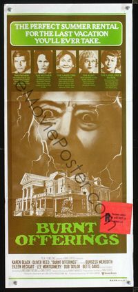 2q124 BURNT OFFERINGS Australian daybill movie poster '76 Oliver Reed, Bette Davis, different image!