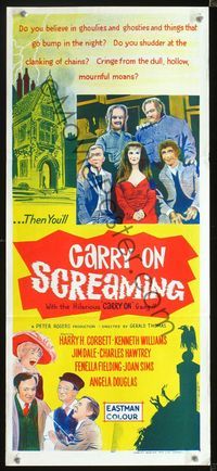 2q127 CARRY ON SCREAMING Aust daybill '66 English sexy horror, stone litho art of entire cast!