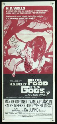 2q151 FOOD OF THE GODS Aust daybill '76 artwork of giant rat feasting on dead girl by Drew Struzan!