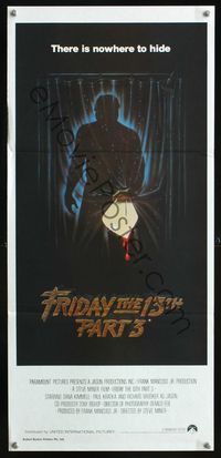 2q156 FRIDAY THE 13th 3 - 3D Aust daybill '82 slasher sequel, art of Jason stabbing through shower!
