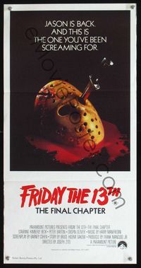 2q157 FRIDAY THE 13th 4 Australian daybill poster '84 best image of knife in bloody hockey mask!